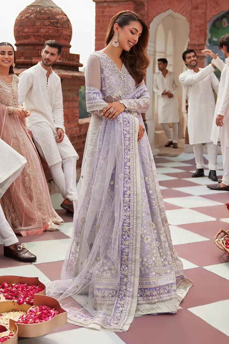 Elegant Embroidered Pakistani Wedding Dress Pishwas Frock in Lilac Shade