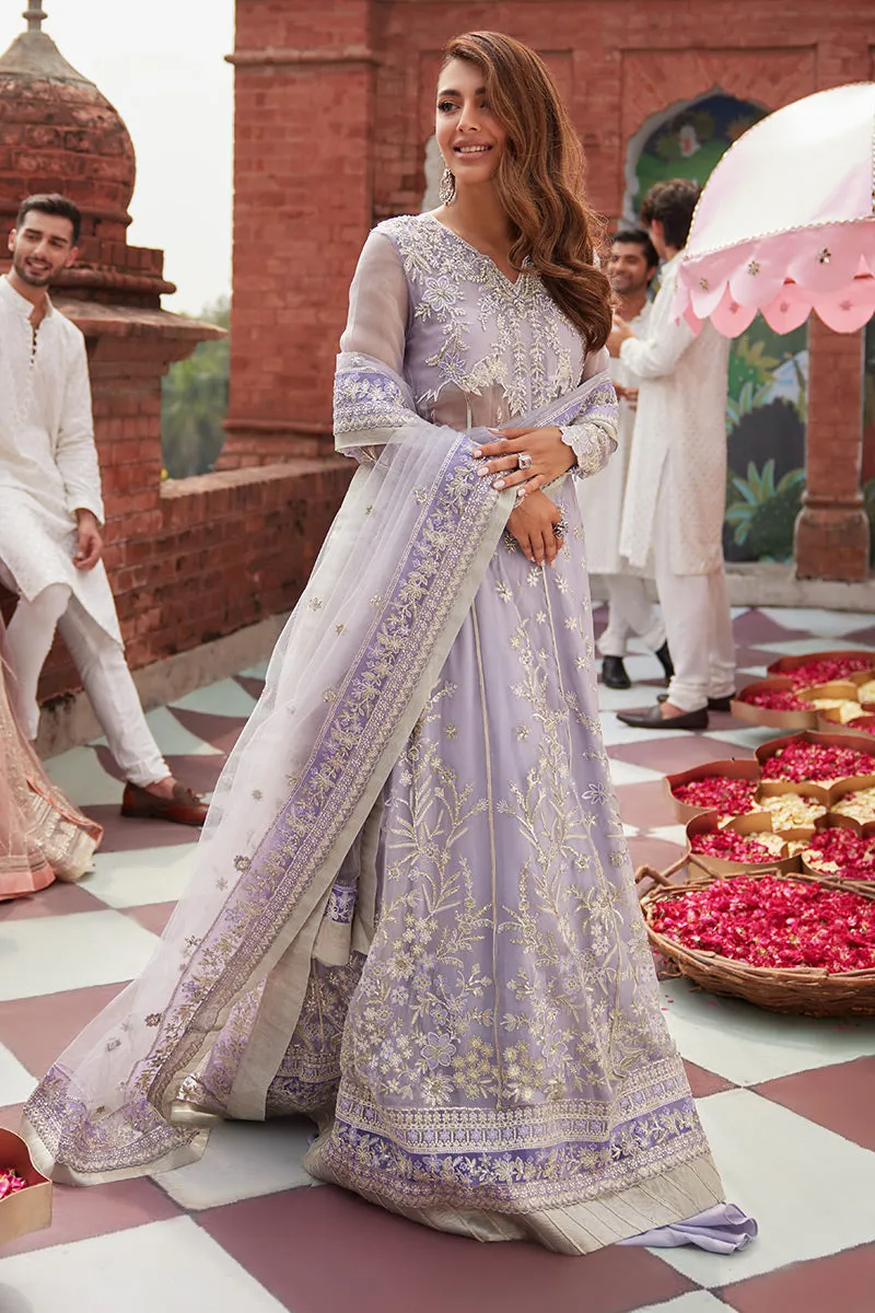 Elegant Embroidered Pakistani Wedding Dress Pishwas Frock in Lilac Shade