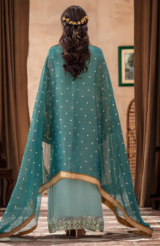 Elegant Heavily Embellished Aqua Blue Pakistani Kameez Wedding Dress