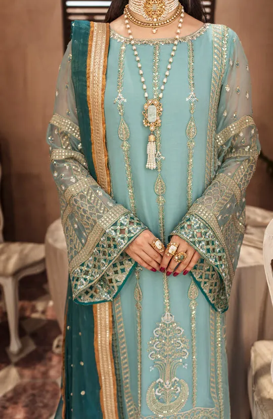 Elegant Heavily Embellished Aqua Blue Pakistani Kameez Wedding Dress