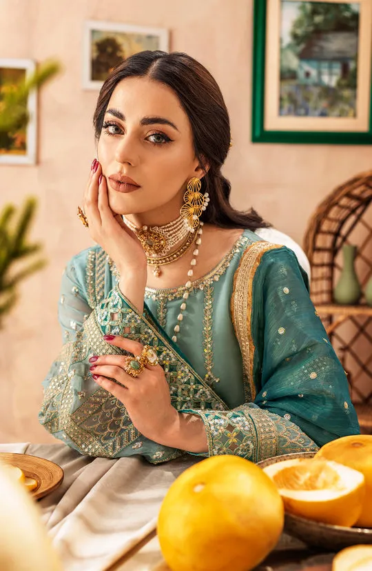Elegant Heavily Embellished Aqua Blue Pakistani Kameez Wedding Dress