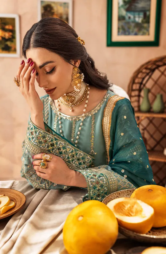 Elegant Heavily Embellished Aqua Blue Pakistani Kameez Wedding Dress
