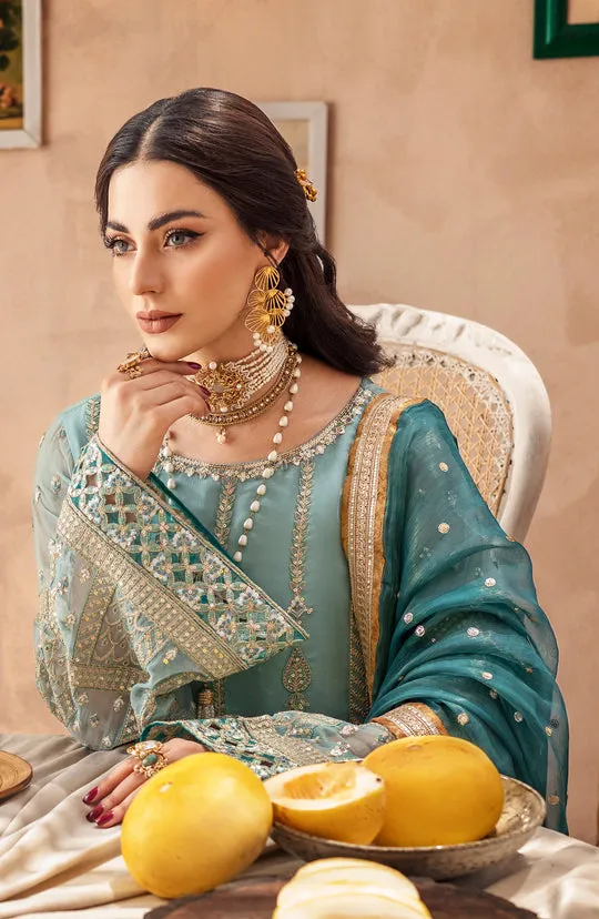 Elegant Heavily Embellished Aqua Blue Pakistani Kameez Wedding Dress