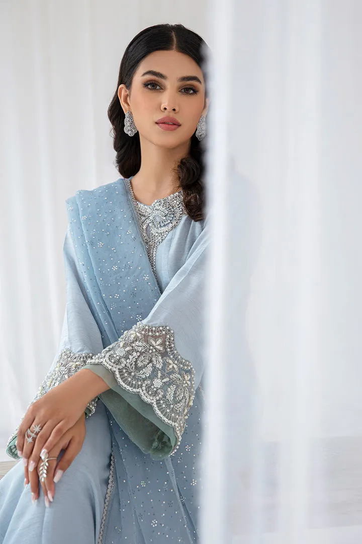 Elegant Ice Blue Embroidered Pakistani Salwar Kameez Dupatta Suit