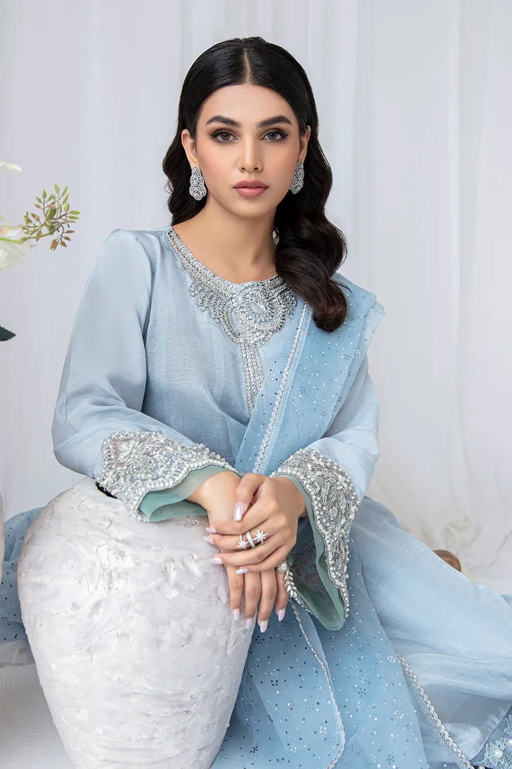 Elegant Ice Blue Embroidered Pakistani Salwar Kameez Dupatta Suit