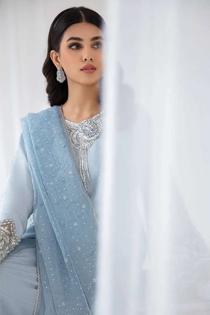 Elegant Ice Blue Embroidered Pakistani Salwar Kameez Dupatta Suit