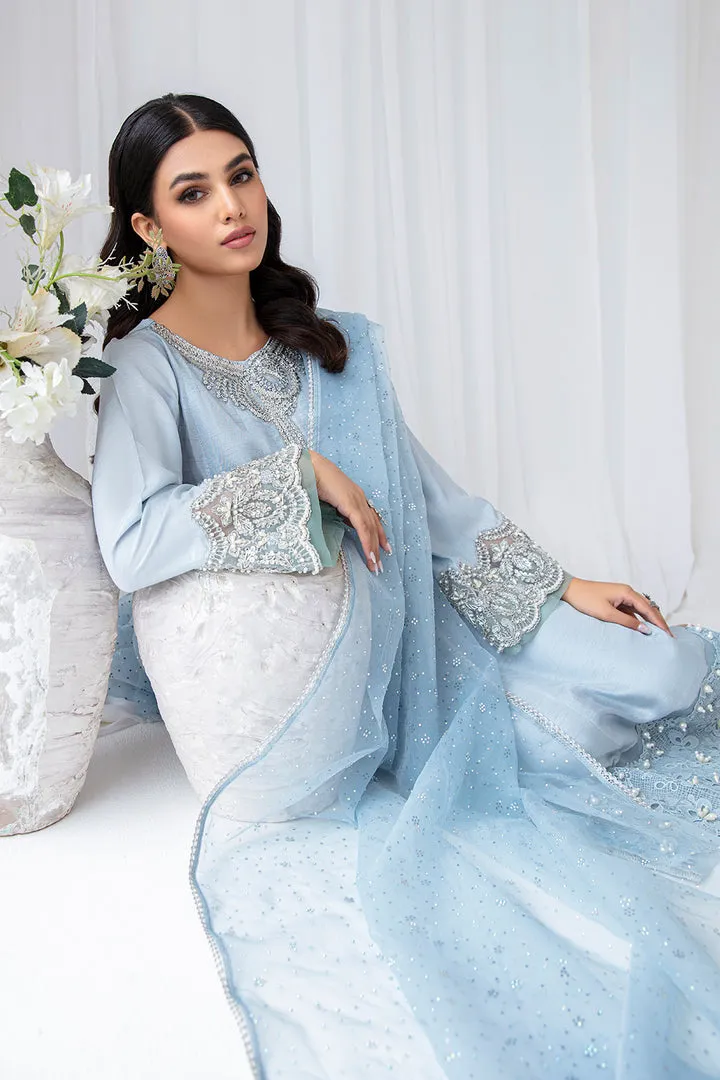 Elegant Ice Blue Embroidered Pakistani Salwar Kameez Dupatta Suit