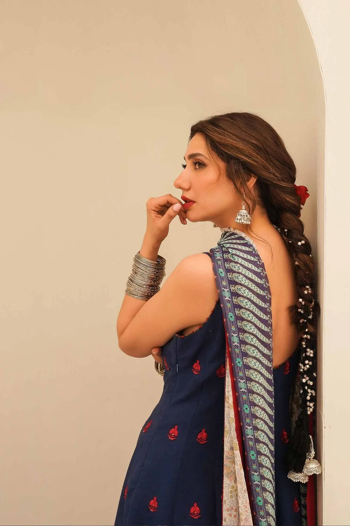 Embellished Blue Frock Churidar for Pakistani Party Dresses