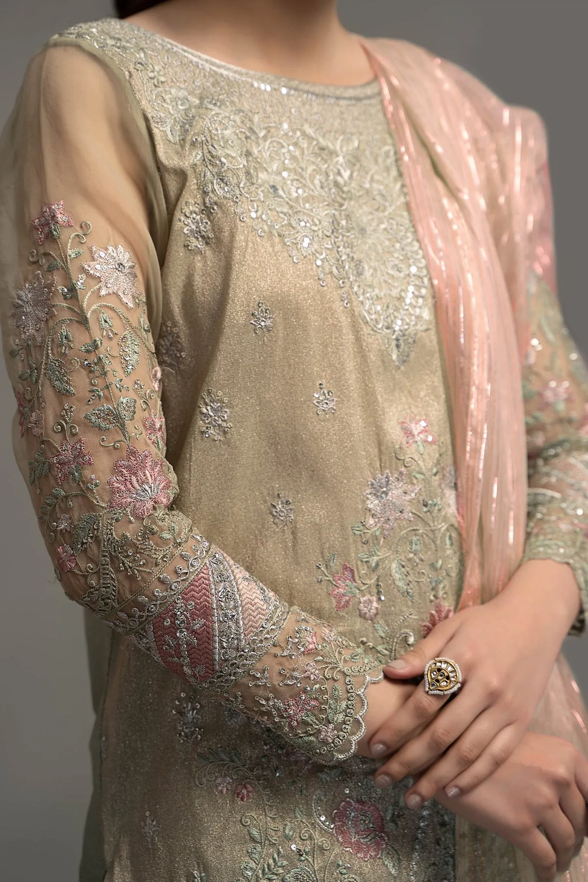 Embellished Green Sharara Kameez Pakistani Party Dresses