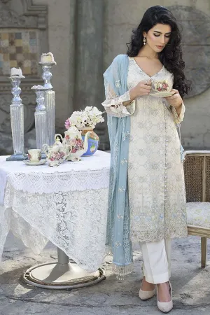 Embroidered crinkle chiffon dress in ash-cream color # P2293