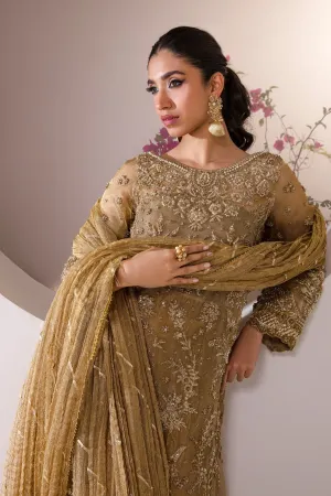 Embroidered Mustard Pakistani Wedding Dress in Kameez Gharara Style