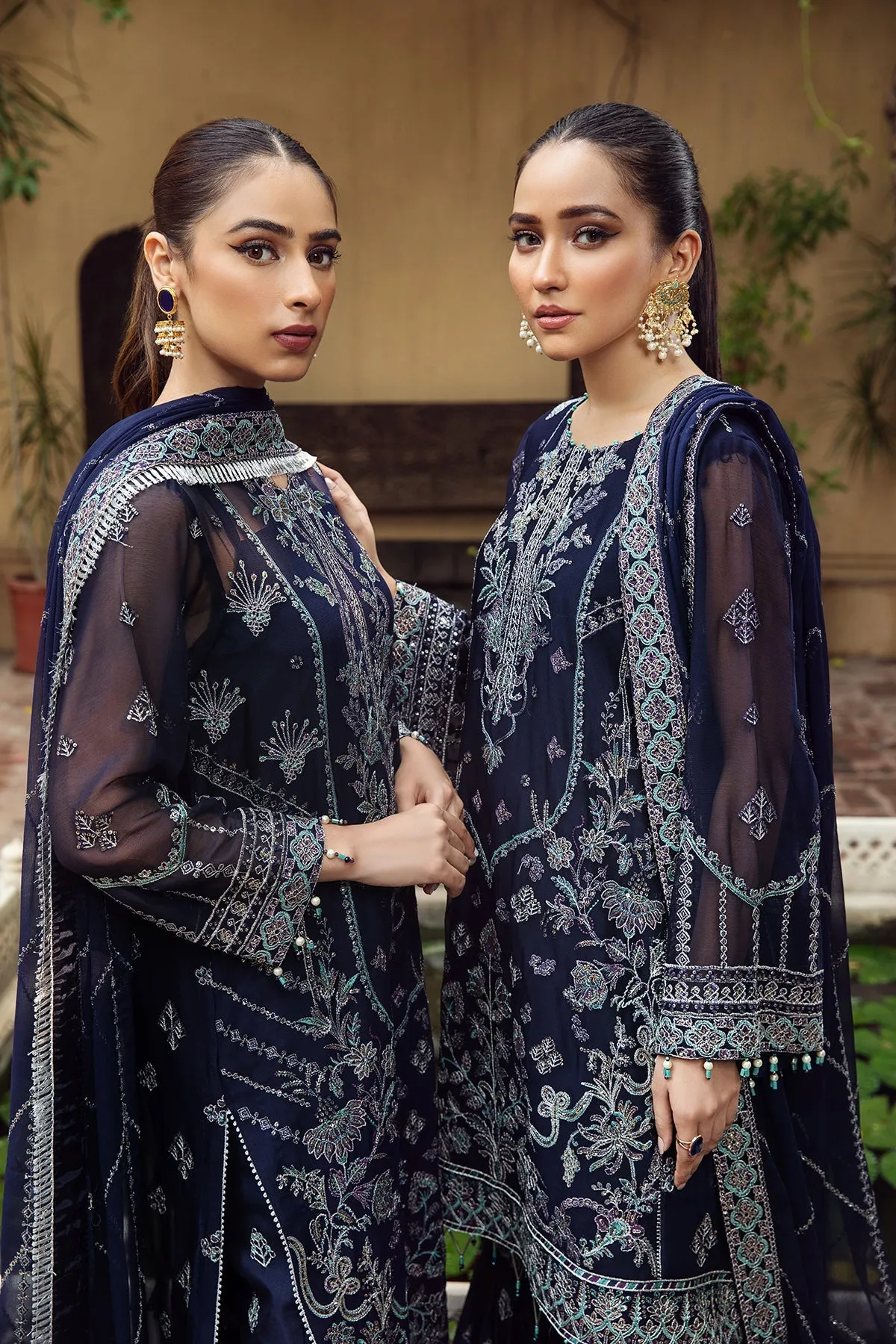 Embroidered Royal Blue Pakistani Kurta Sharara Wedding Dress