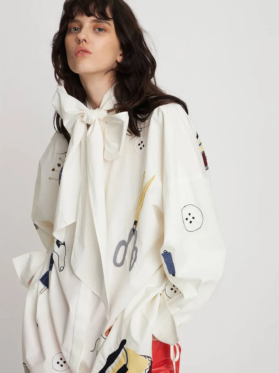Embroidered Shirt Dress - White