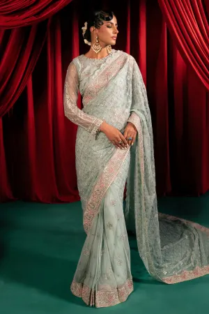 Embroidered Sky Blue Pakistani Wedding Dress Classic Net Saree
