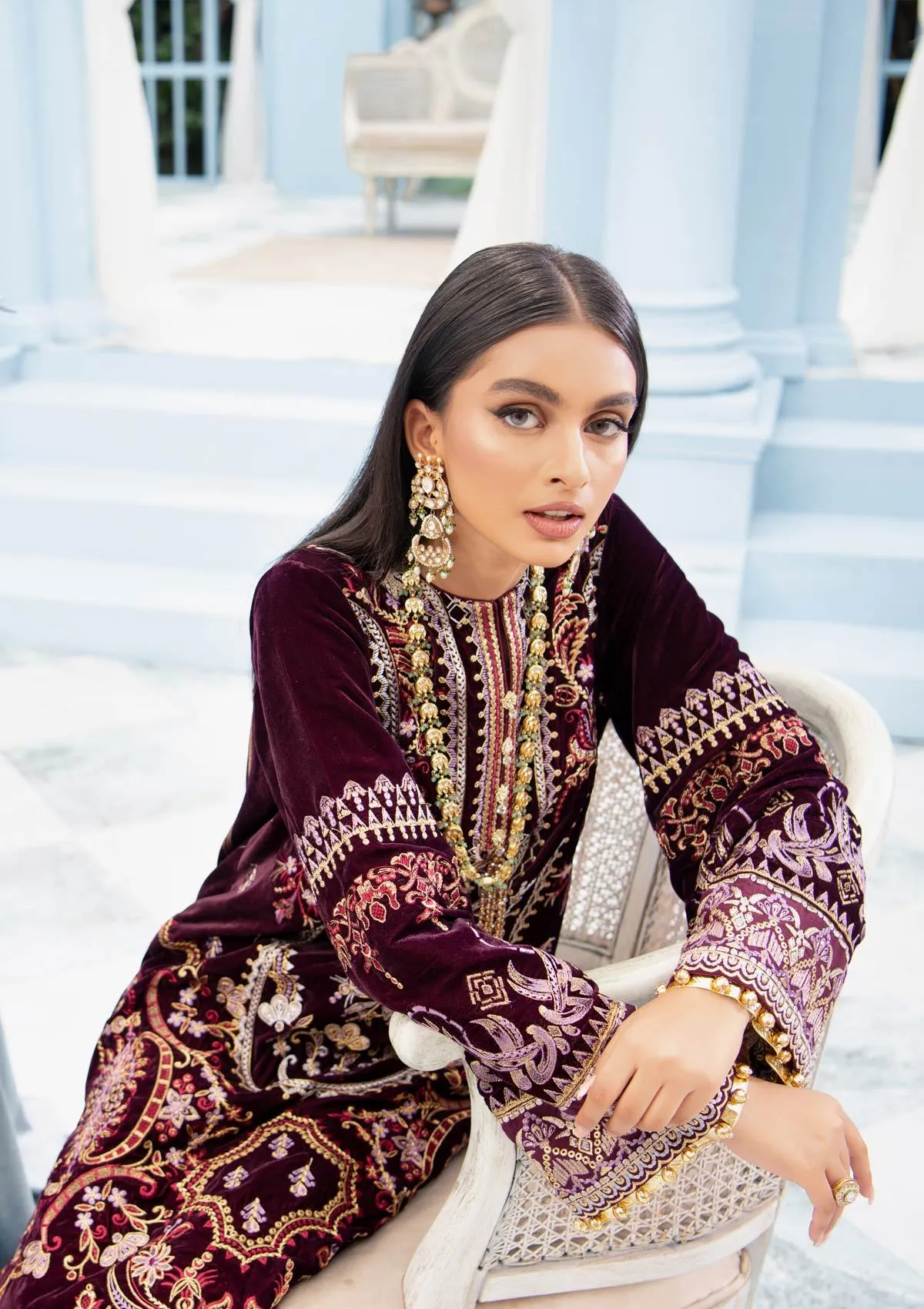 Embroidered Velvet Dress Pakistani in Plum Shade #PF268