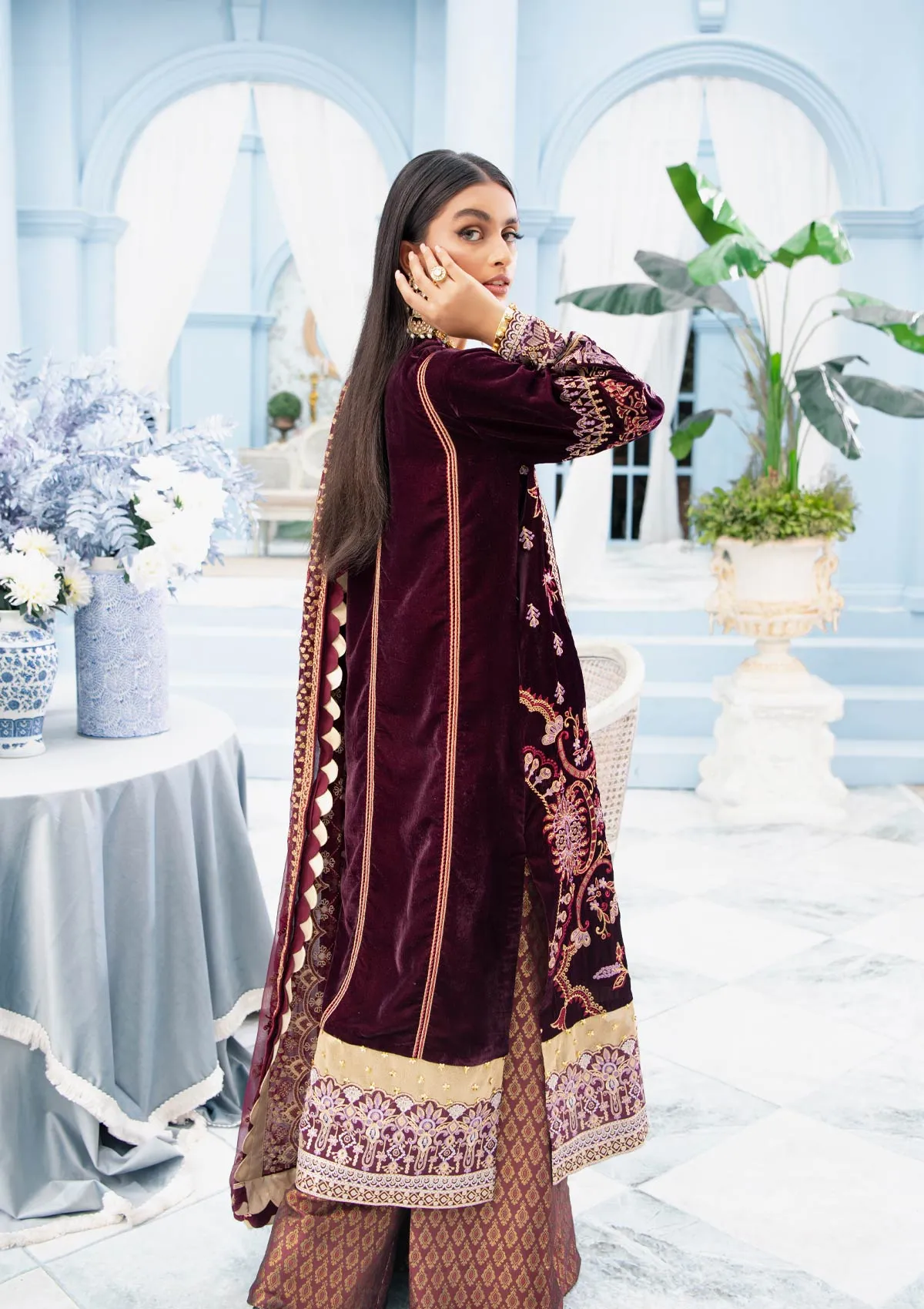 Embroidered Velvet Dress Pakistani in Plum Shade #PF268