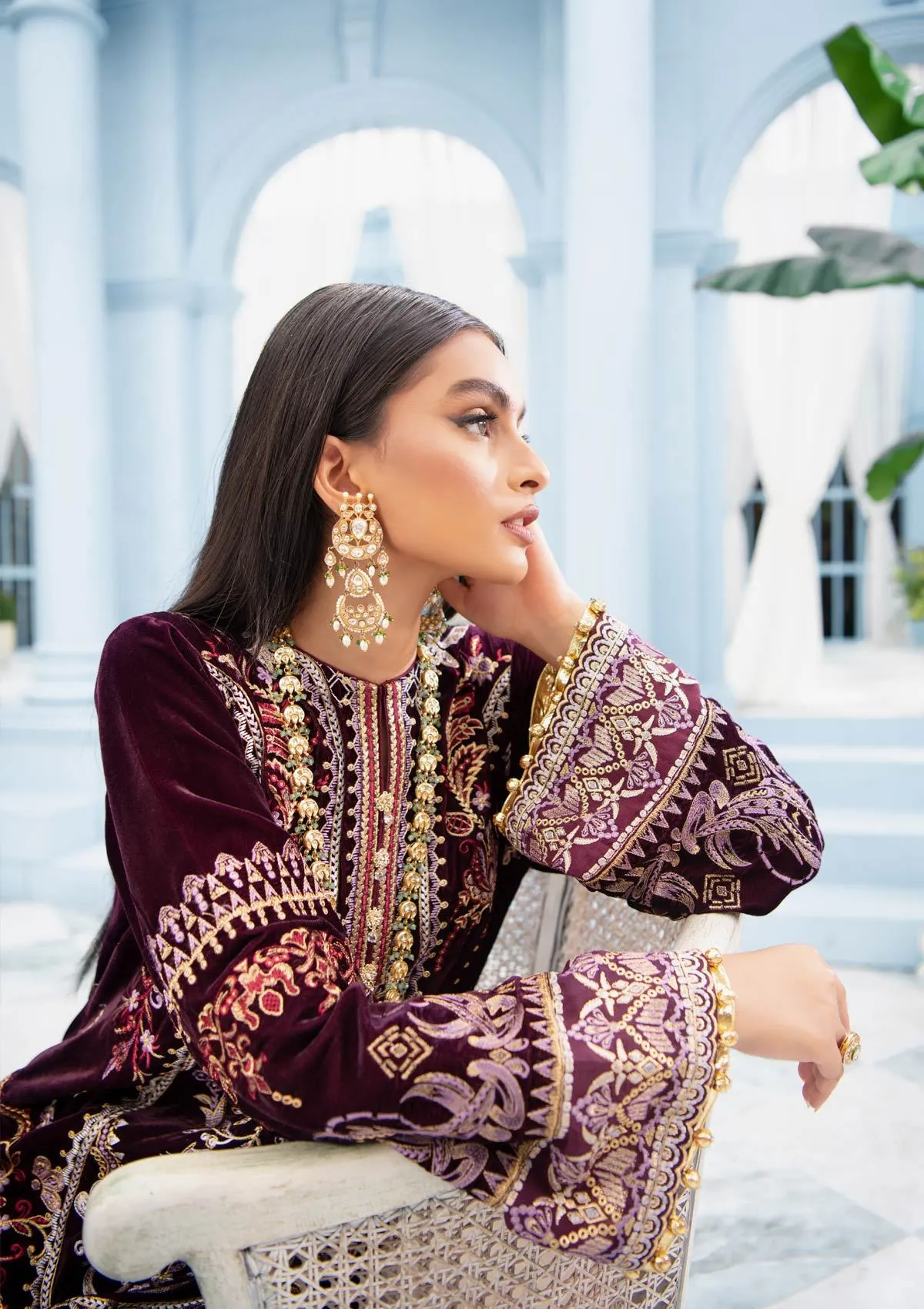 Embroidered Velvet Dress Pakistani in Plum Shade #PF268
