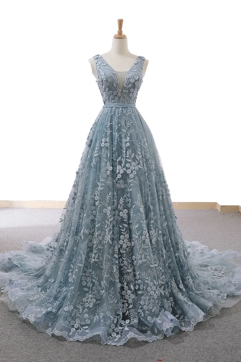 evening party dress long v neck sleeveless a-line