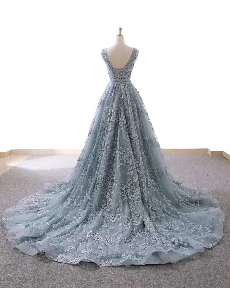 evening party dress long v neck sleeveless a-line