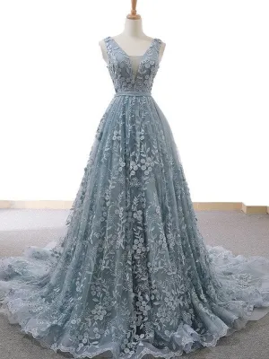 evening party dress long v neck sleeveless a-line