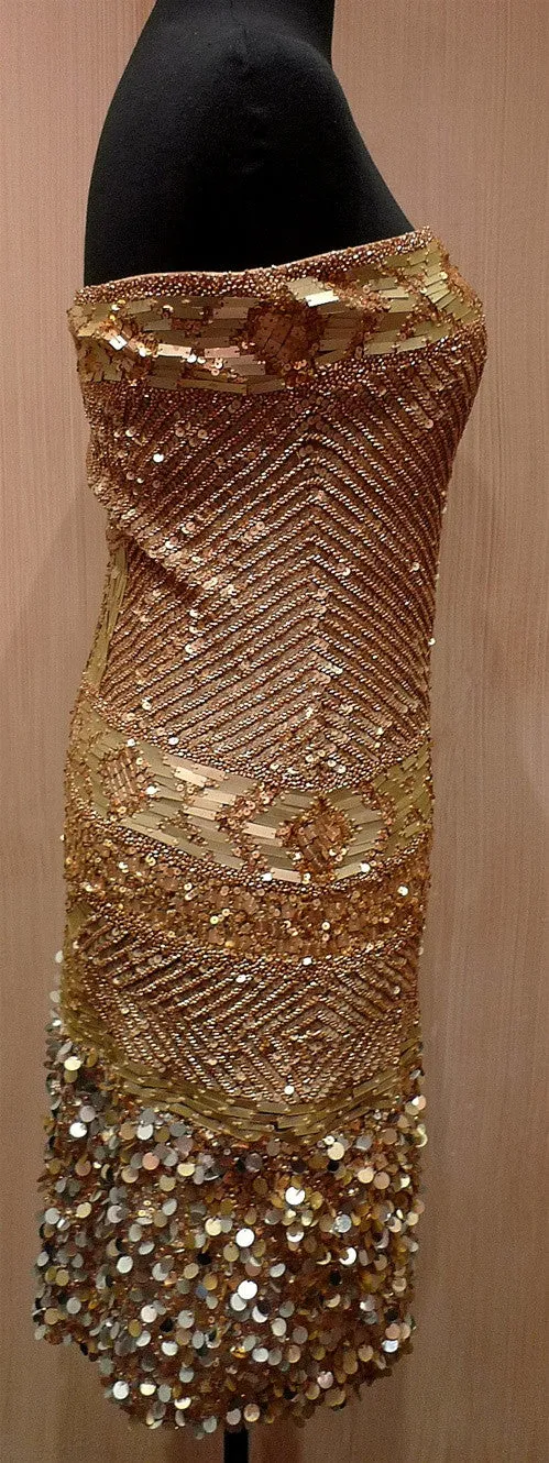Farah Khan Tori Gold Sequined Cocktail Dress