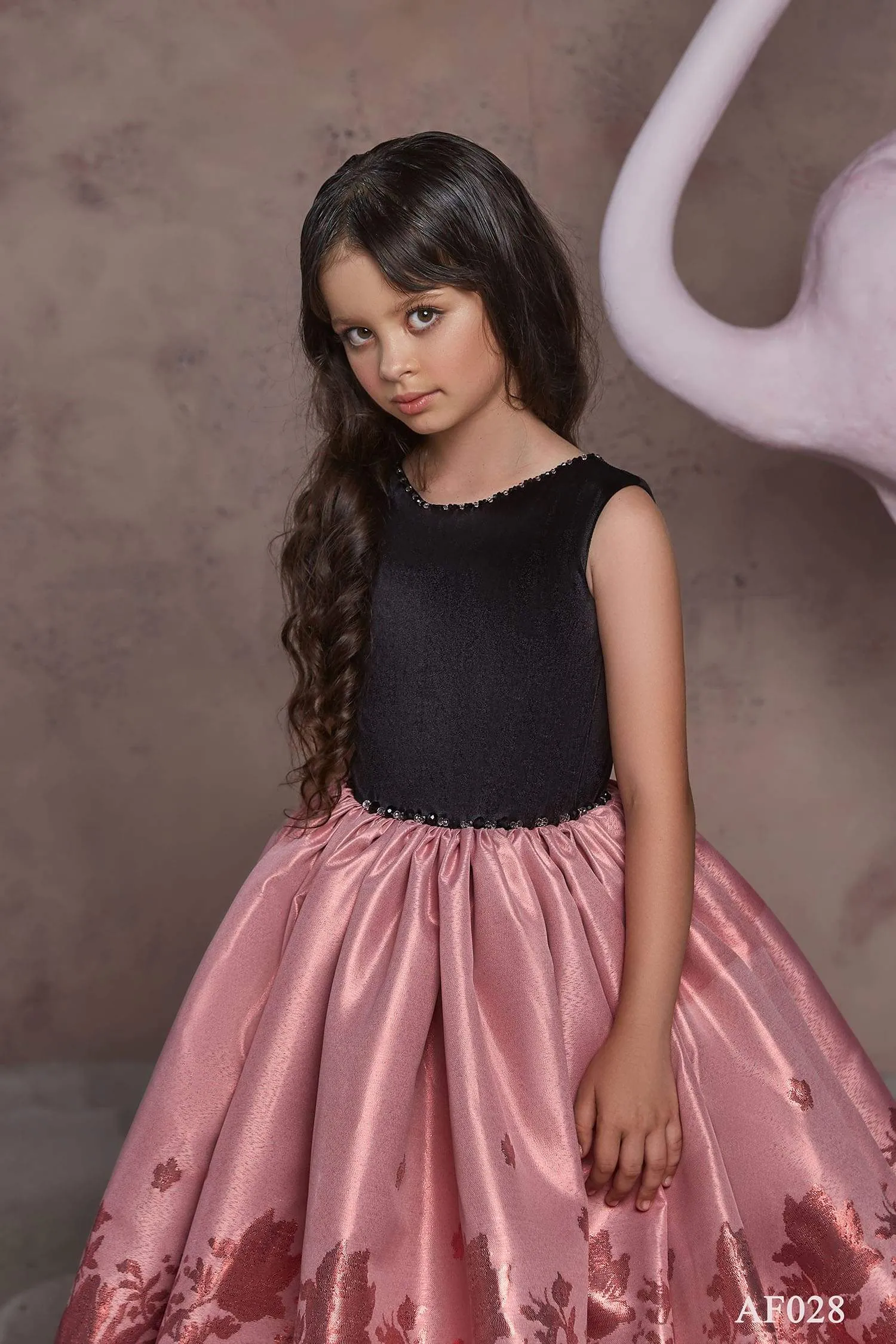 Girls Black Rose Velvet Brocade Dress