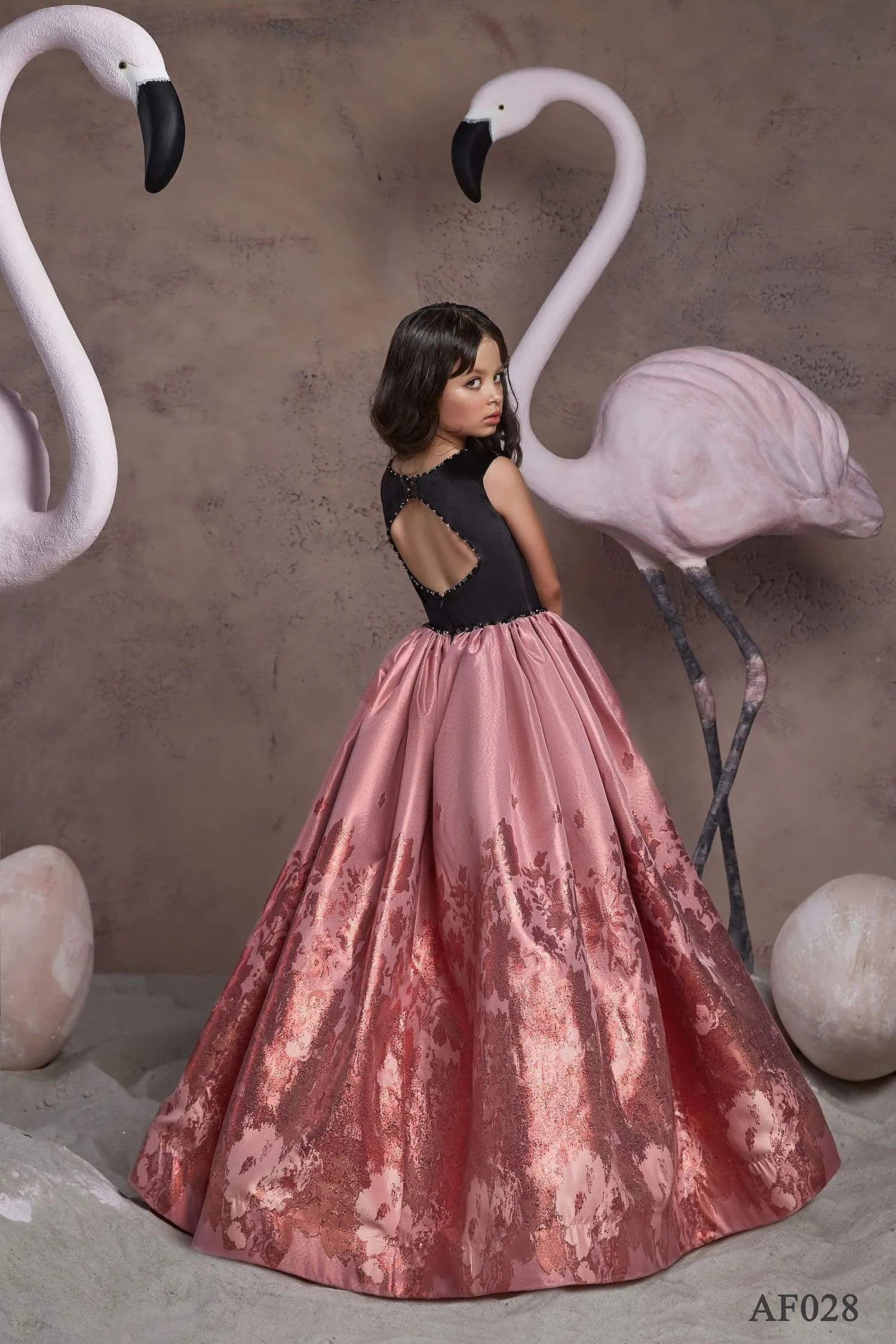 Girls Black Rose Velvet Brocade Dress