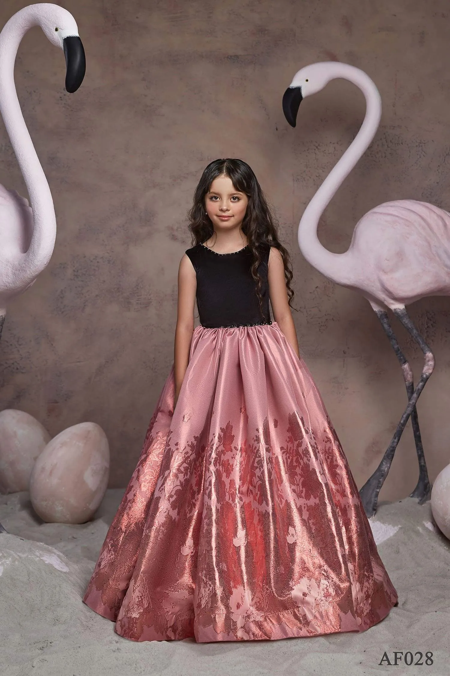 Girls Black Rose Velvet Brocade Dress