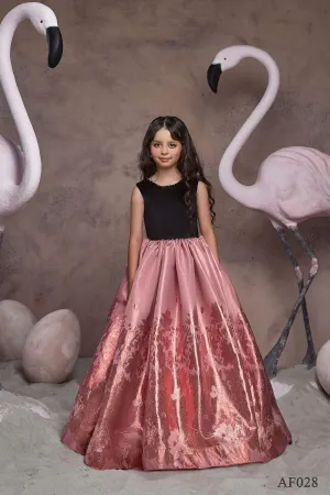 Girls Black Rose Velvet Brocade Dress