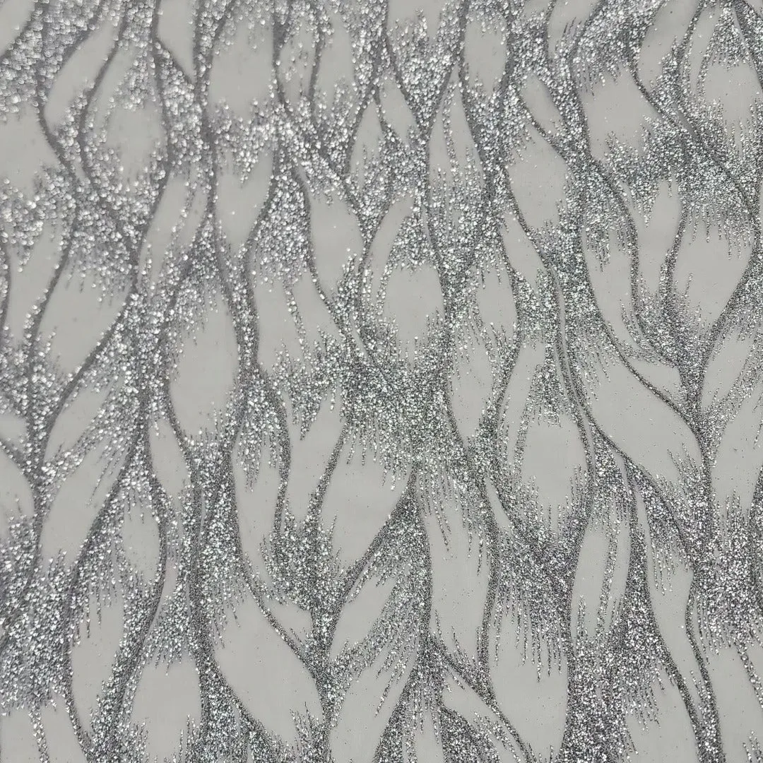 Glitter Mesh Lace Fabric Leaf 120cm