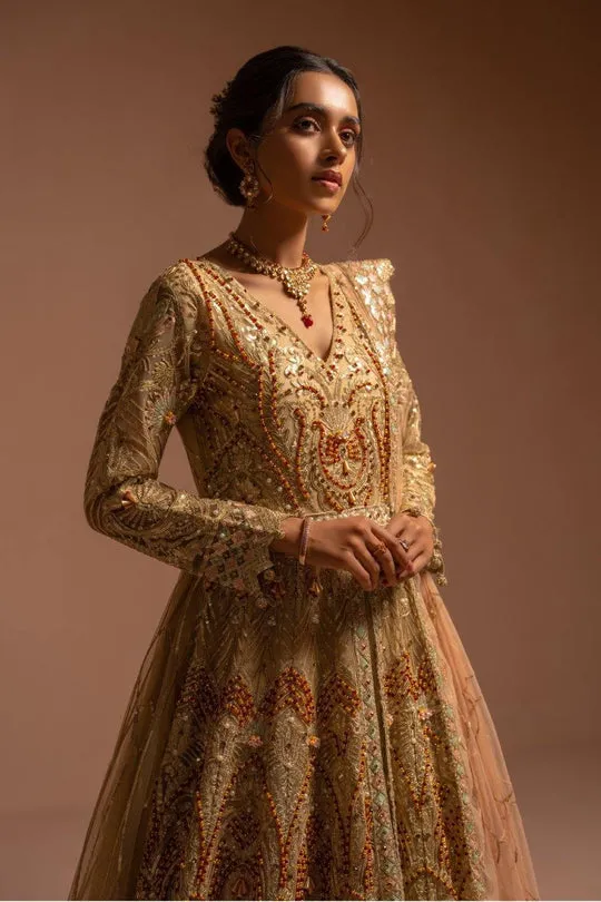 Gold Embroidered Huge Flare Pakistani Pishwas Wedding Wear