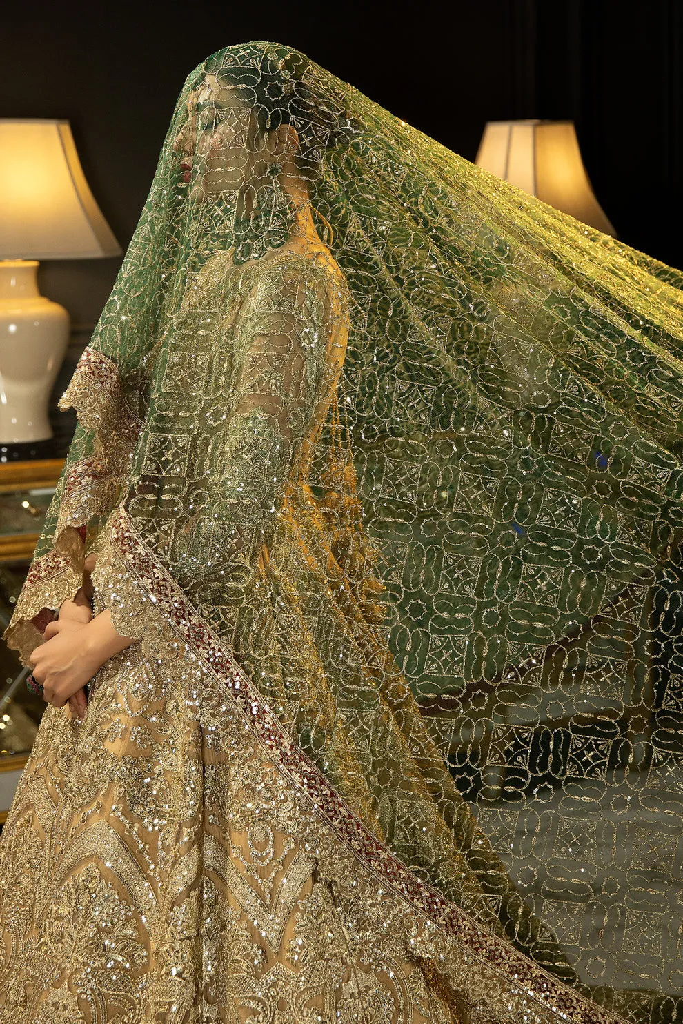 Gold Shade Embroidered Pakistani Wedding Dress in Pishwas Frock Style