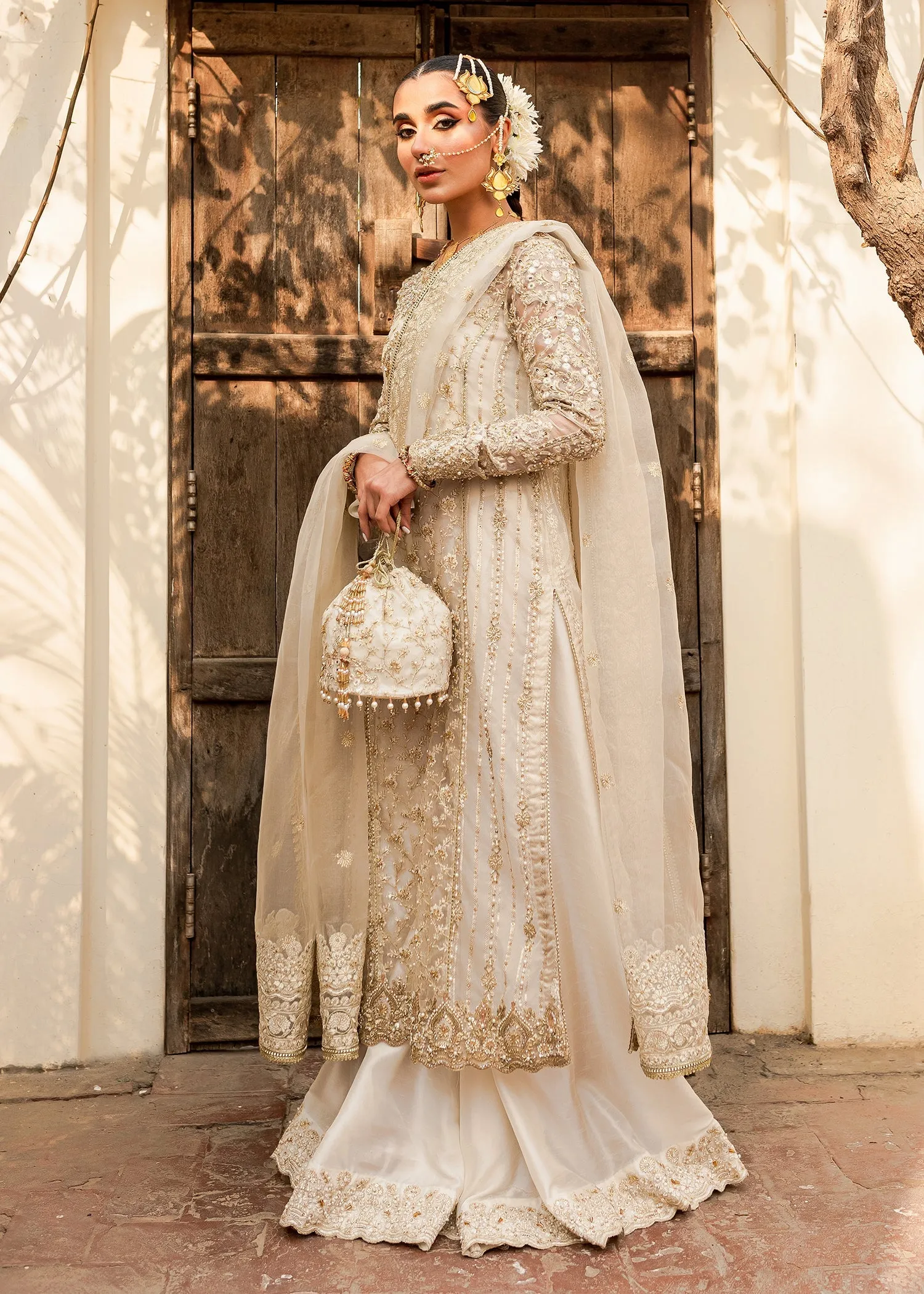 Gold Shirt Sharara Bride for Pakistani Wedding Dresses