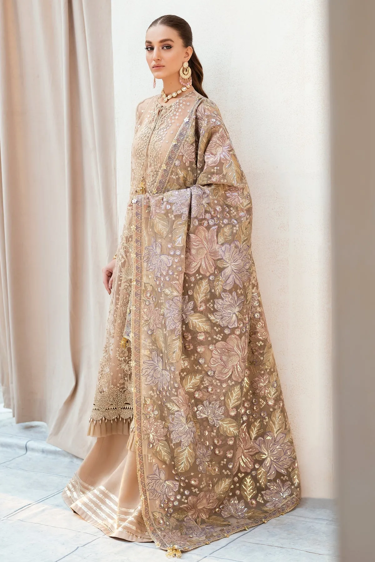 Golden Peach Heavily Embroidered Pakistani Salwar Kameez with Dupatta