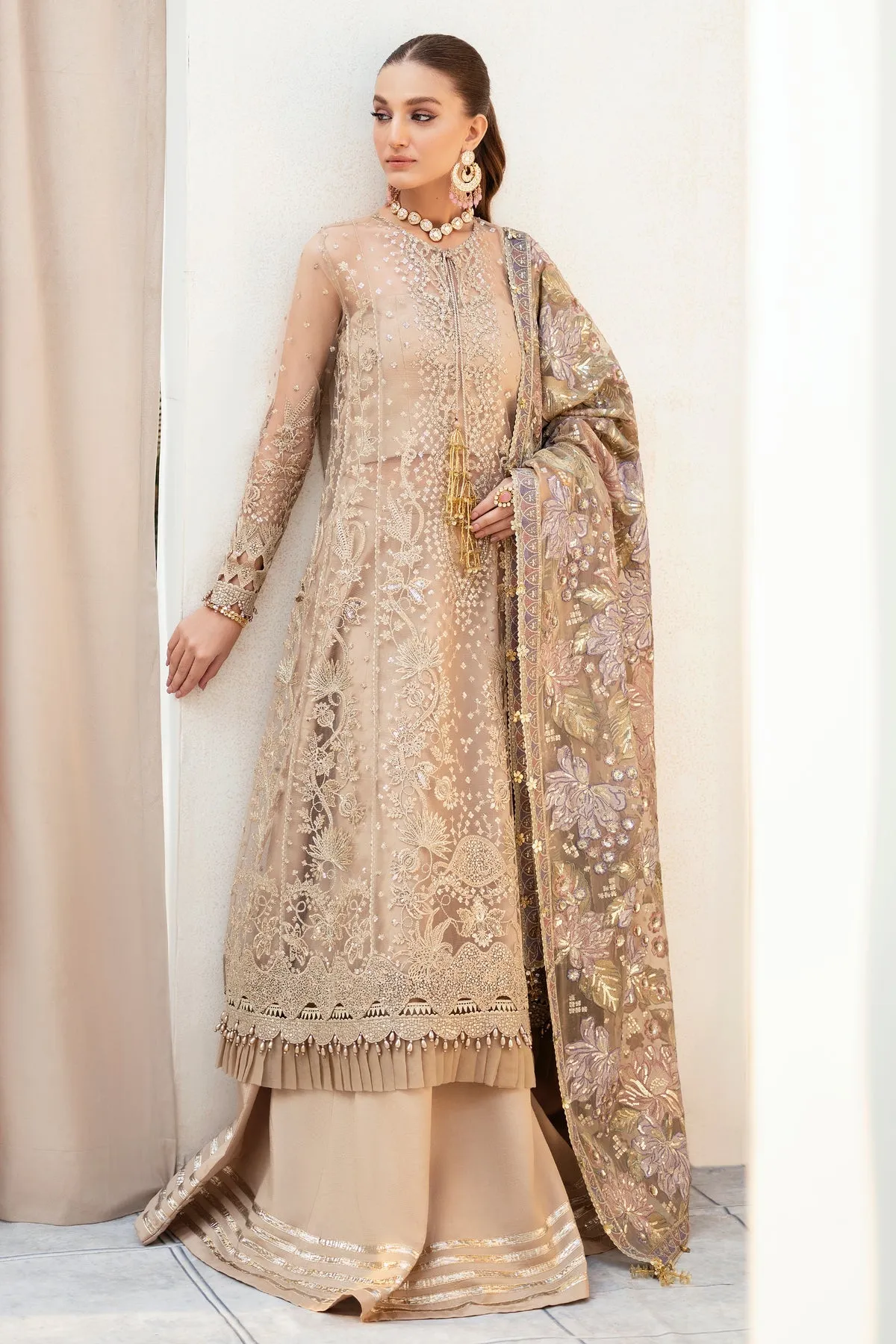 Golden Peach Heavily Embroidered Pakistani Salwar Kameez with Dupatta