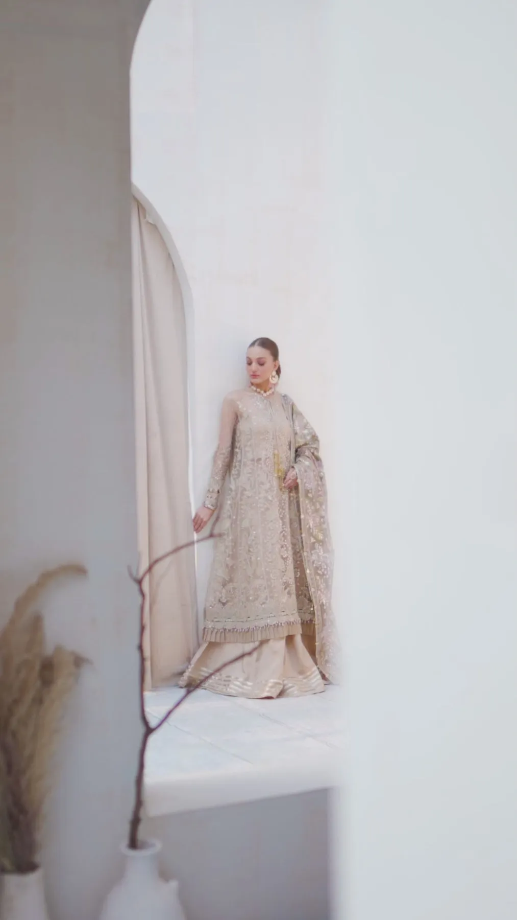 Golden Peach Heavily Embroidered Pakistani Salwar Kameez with Dupatta