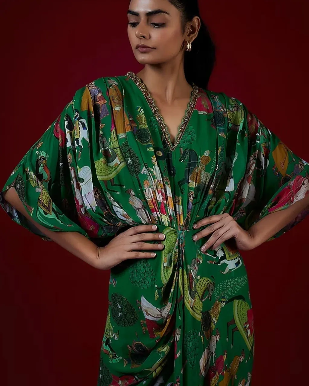 Green Printed Drape Dress