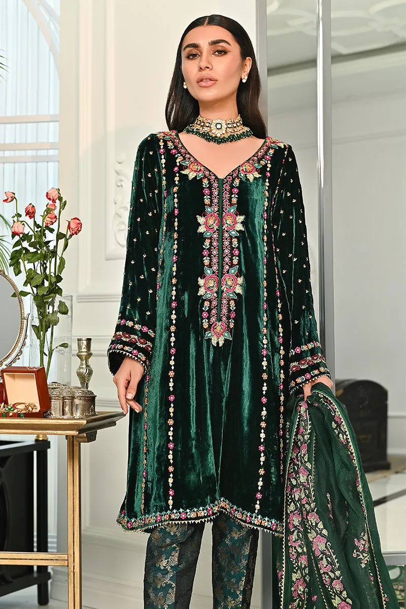 Green Velvet Ladies Salwar Kameez Pakistani Dress #PN563