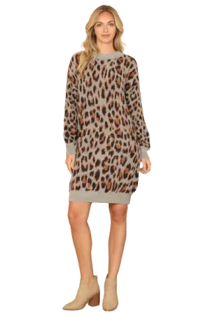 Grey Black Long Sleeve Leopard Knitted Dress - Pack of 6