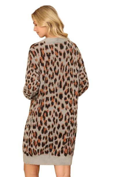 Grey Black Long Sleeve Leopard Knitted Dress - Pack of 6