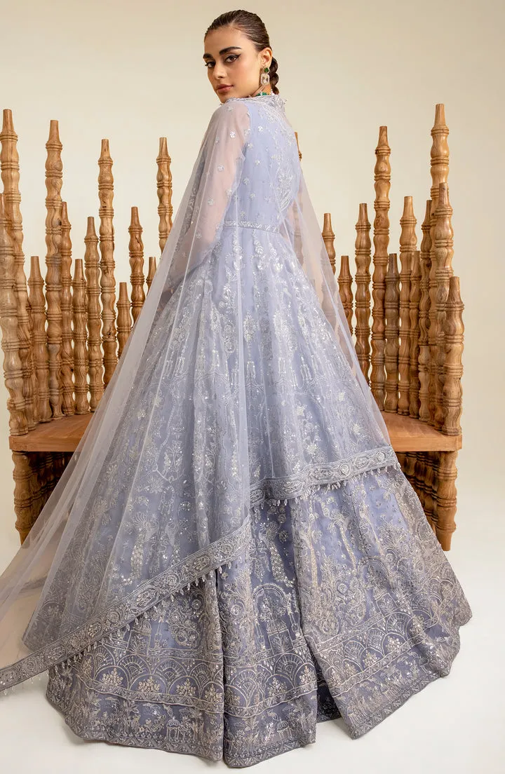 Grey Blue Embroidered Pakistani Wedding Dress in Pishwas Frock Style