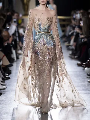 Haute Couture Evening Dresses Jewel Neck Long Sleeves Prom Dress