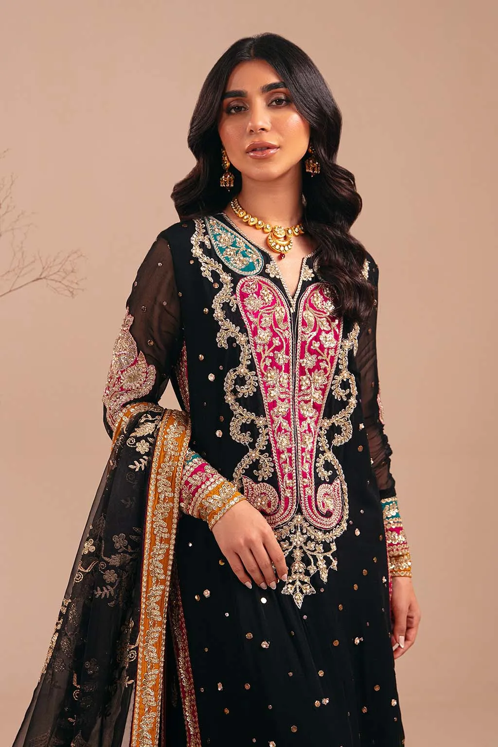 Heavily Embellished Black Pakistani Wedding Dress Kameez Trousers