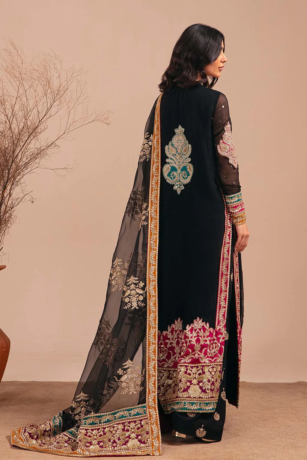 Heavily Embellished Black Pakistani Wedding Dress Kameez Trousers