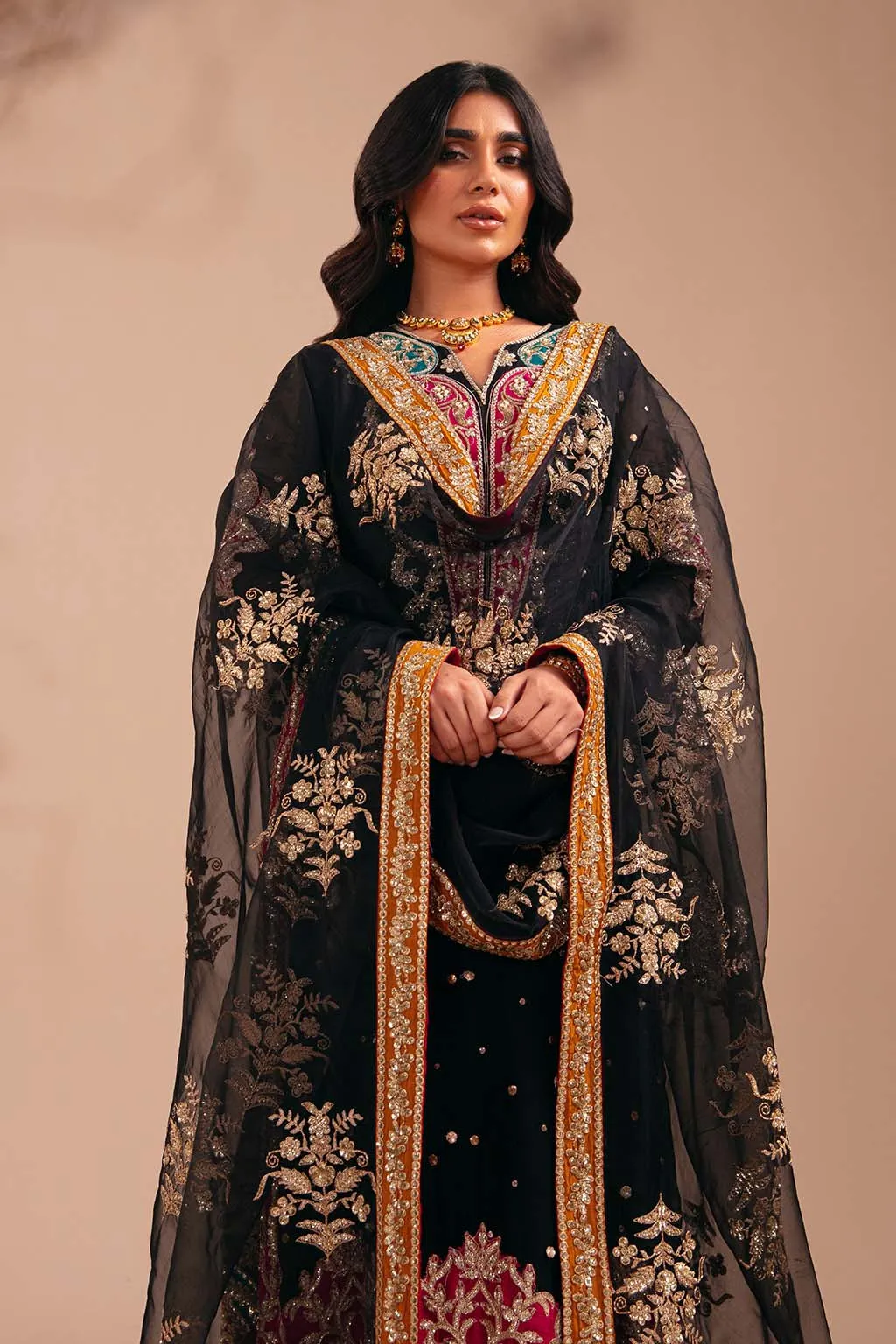 Heavily Embellished Black Pakistani Wedding Dress Kameez Trousers