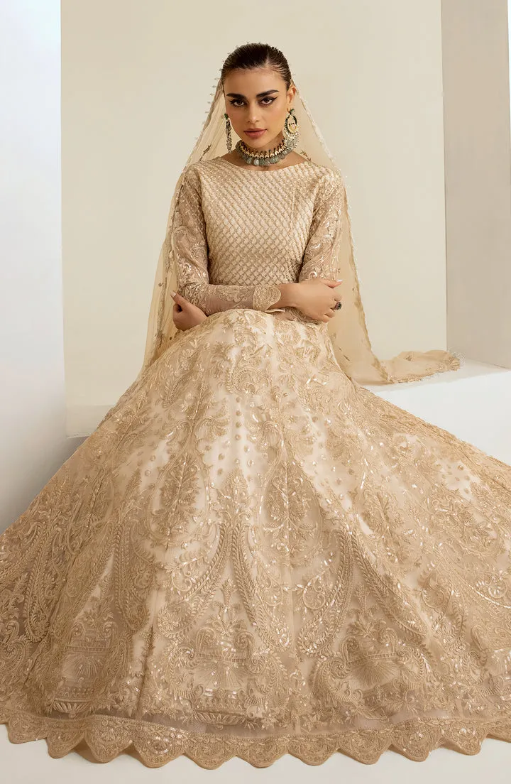 Heavily Embellished Pakistani Wedding Dress Beige in Pishwas Style