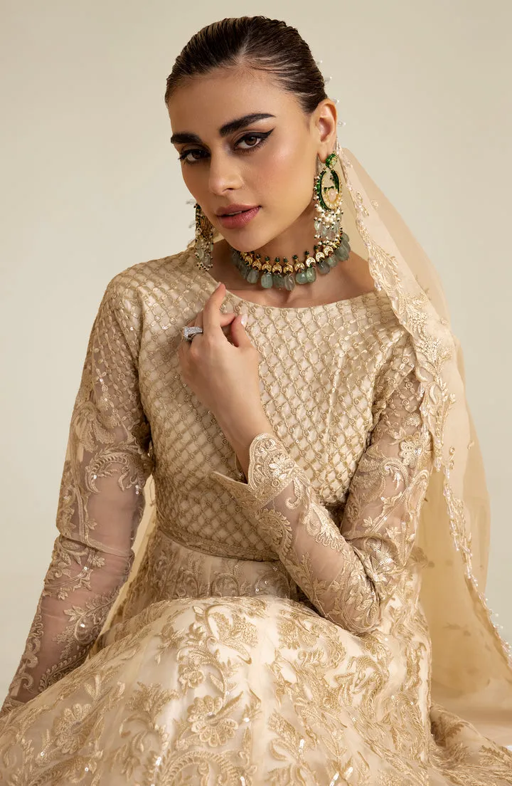 Heavily Embellished Pakistani Wedding Dress Beige in Pishwas Style