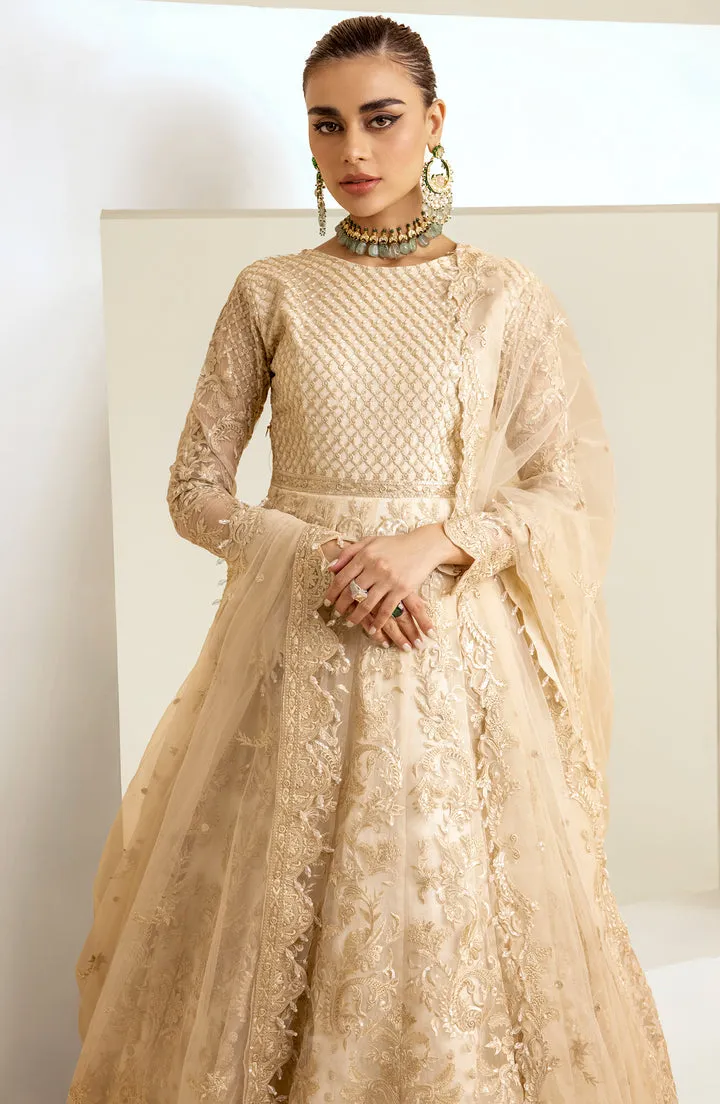 Heavily Embellished Pakistani Wedding Dress Beige in Pishwas Style
