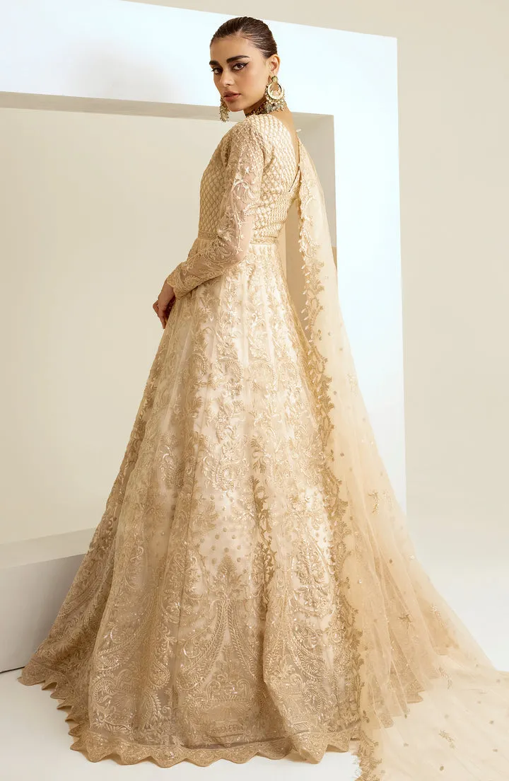 Heavily Embellished Pakistani Wedding Dress Beige in Pishwas Style