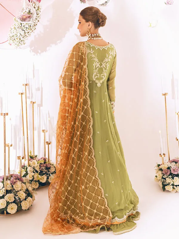Heavily Embellished Pakistani Wedding Dress in Mehndi Green Pishwas